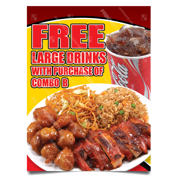 CF-012 Chinese Food Free Drink with Combo Meal Poster